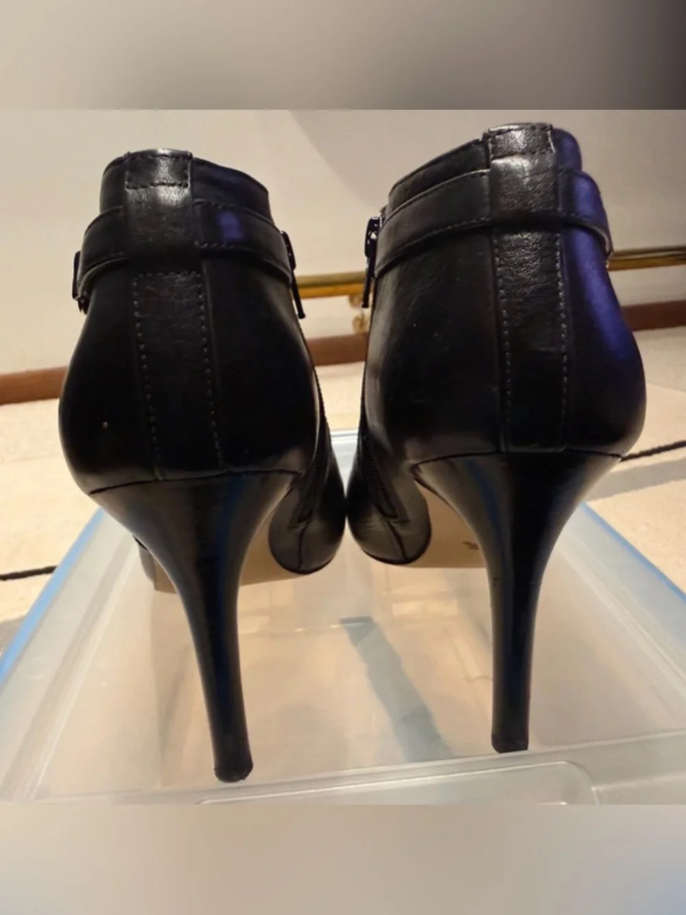 Coach Black Leather Ankle Booties with Gold Logo Strap